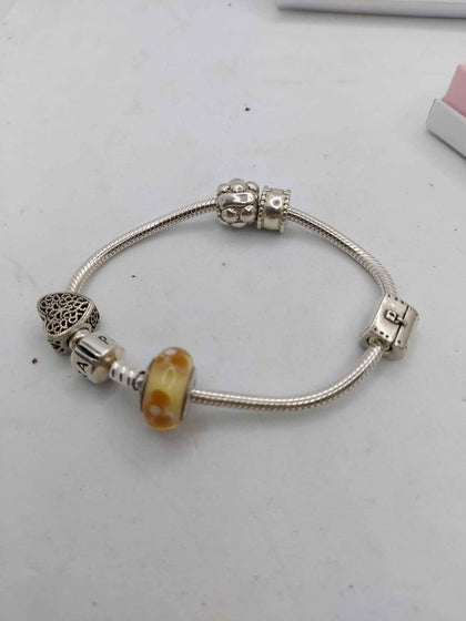 DX Pandora (ALE 925) Silver Charm Bracelet With An Assortment Of 5x Charms - Boxed