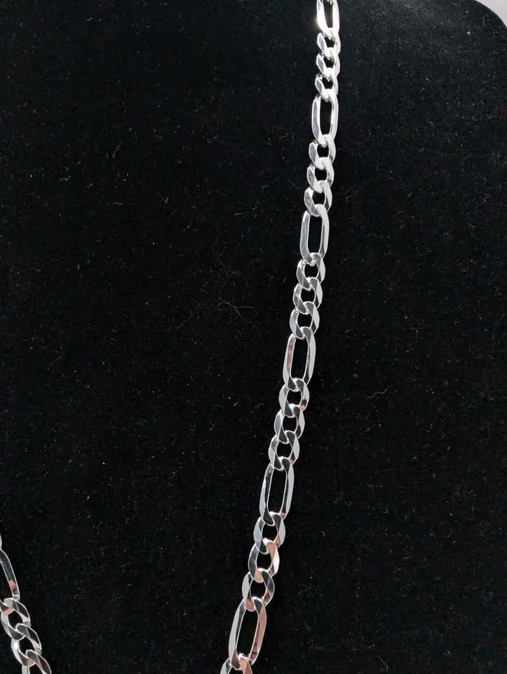 925 Sterling Silver 3-In-1 Figaro 3-in-1 Chain With Cross Pendant - 26.6 Grams - 24" Long *BRAND NEW