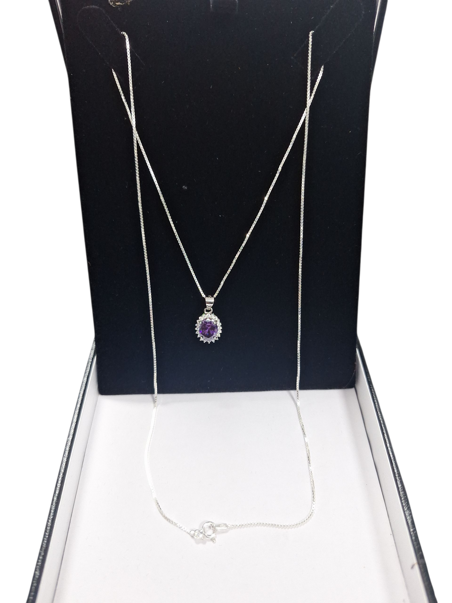 NEW OTHER SILVER CHAIN WITH PURPLE STONE CZ ,925, WEIGHT 4.21 , LENGHT 24"