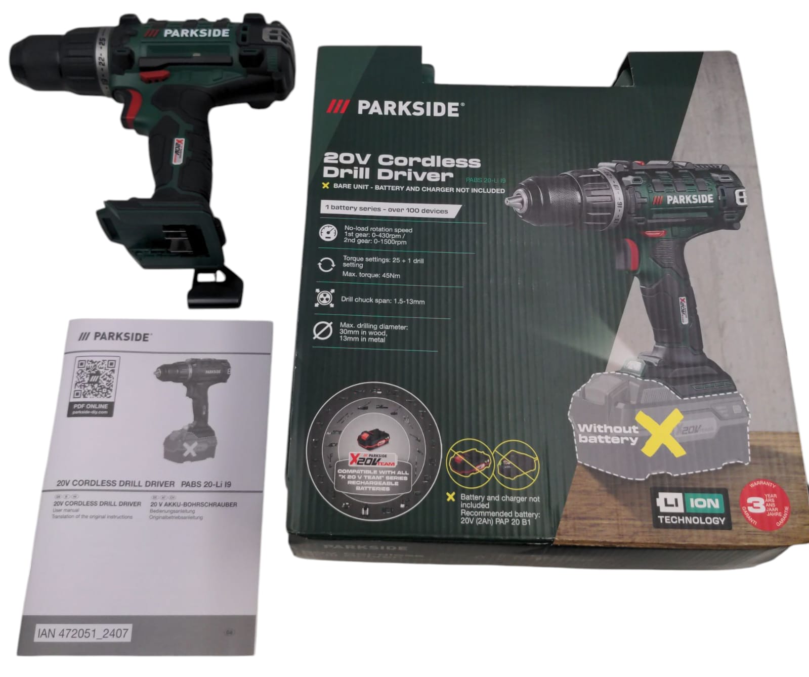 Parkside 20V Cordless Drill Driver Body Only