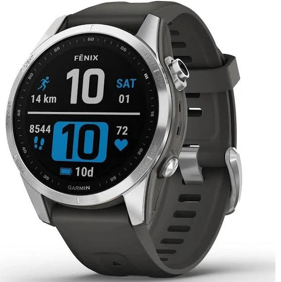 Garmin fenix 7S 42mm Multisport GPS Smartwatch Silver with Graphite Band