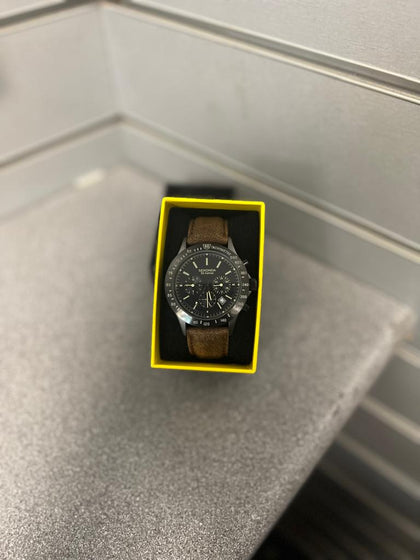 Sekonda Mens Dual-Time Black Dial Brown Leather Strap Watch 1651.