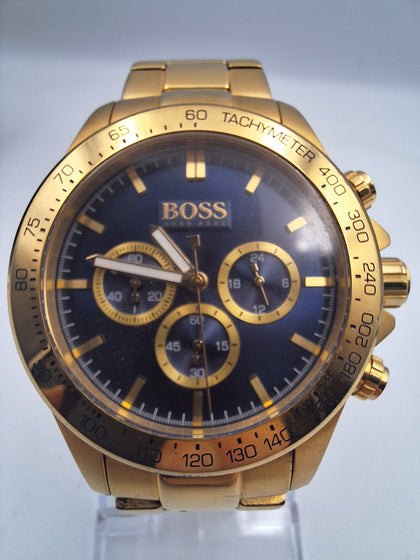 Hugo Boss 243.1.34 Ikon Men's gold/blue tone chronograph wrist watch in original box