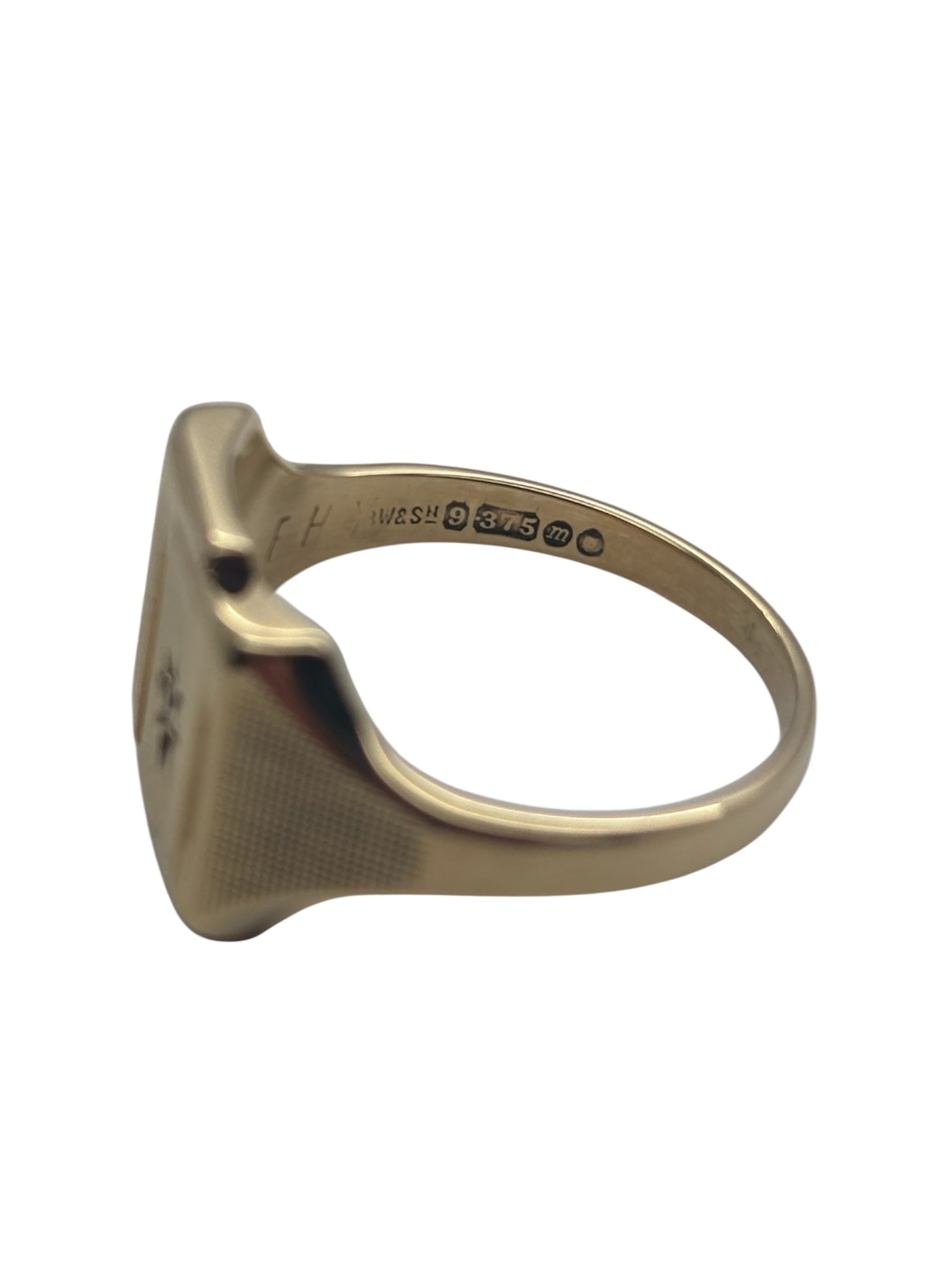 Yellow Gold Diamond Signet Ring - 9ct - 5.9g  - Size S