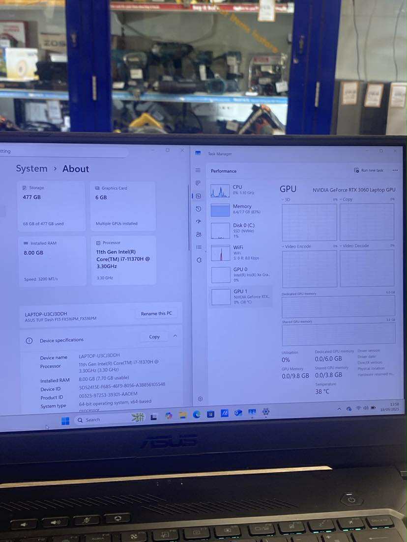 Asus TUF Dash F15 FX516PM RTX 3060/8GB RAM/512GB SSD