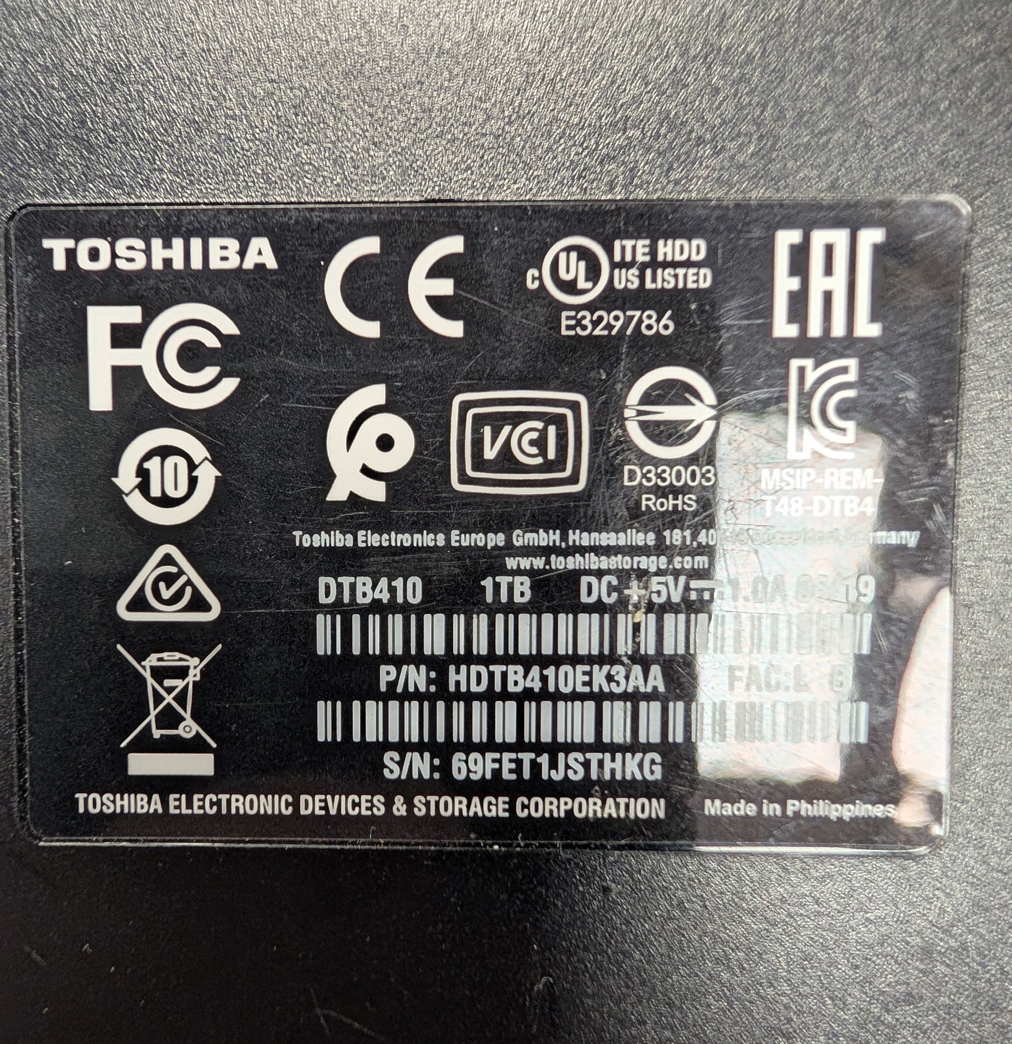 Toshiba 1TB Hard Drive Black