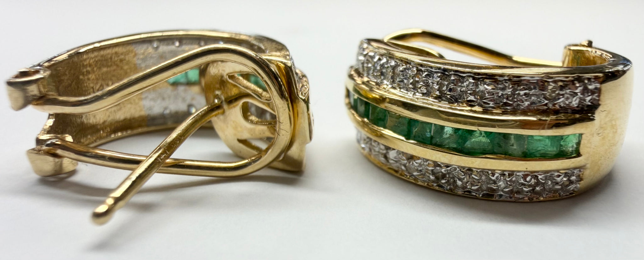 14ct yellow gold earrings with green and clear stones