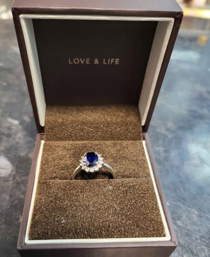 9ct White Gold Blue Cubic Zirconia Halo Ring - Size N - 2.41G