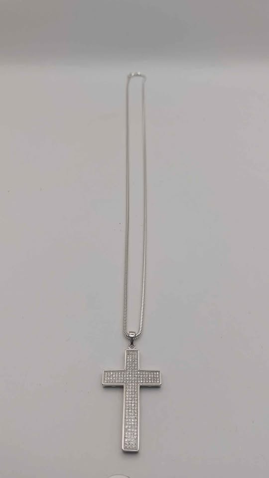 925 hallmarked silver rope style necklace with cross pendent 44.7g 24" **BRAND NEW**