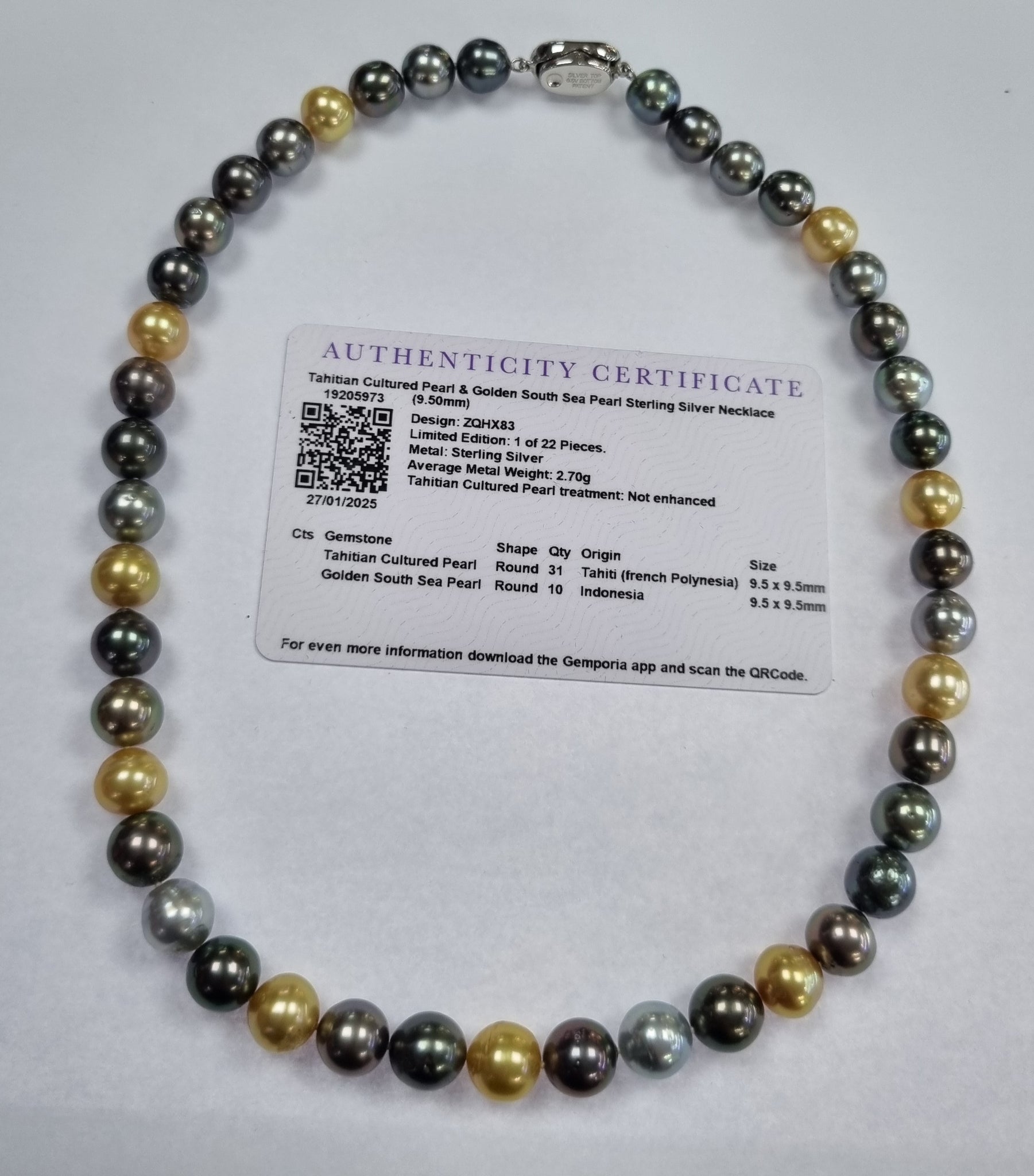 Tahitian Cultured Pearl & Golden South Sea Pearl Sterling Silver Necklace 18"