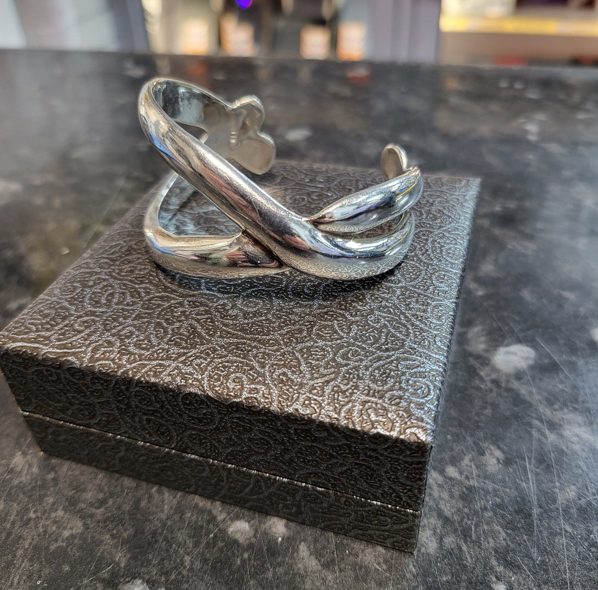Silver Abstract Cuff Bangle - 33.3g