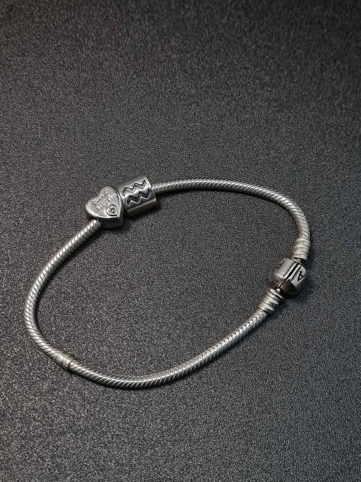 Pandora (ALE 925) Sterling Silver Charm Bracelet With 2x Charms (Granddaughter) - Boxed - 8" Long