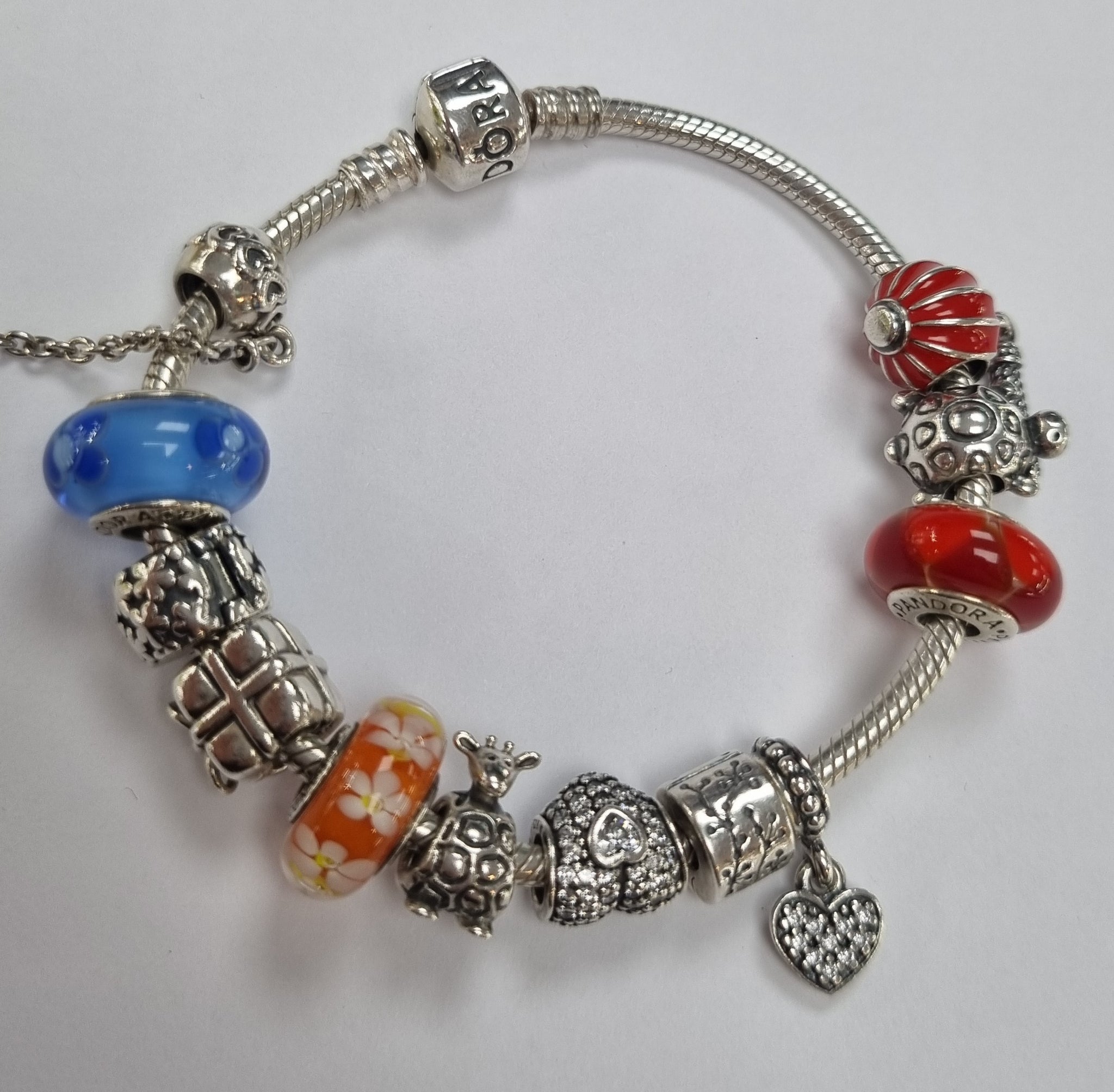 Pandora Snake Bracelet 19cm with 12 charms