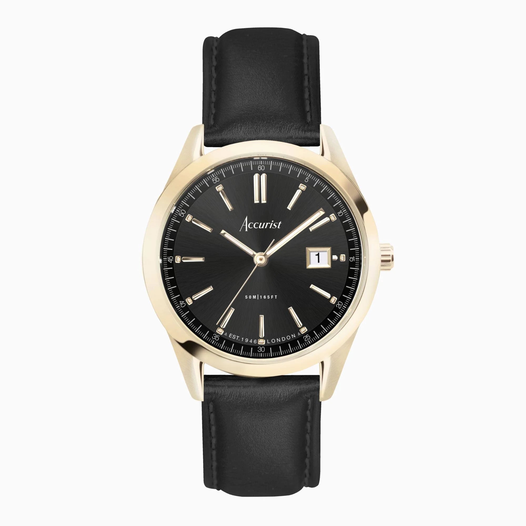 ACCURIST WATCH BLACK LEATHER STRAP LEYLAND