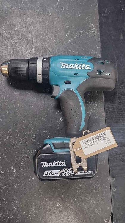 Makita DHP453 Cordless Hammer Drill LXT 18 V, Black, Blue with 18v 4.0Ah battery