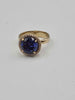 14ct Yellow Gold Cubic Zirconia Big Blue Stone Ring - Size N - 5.60 Grams