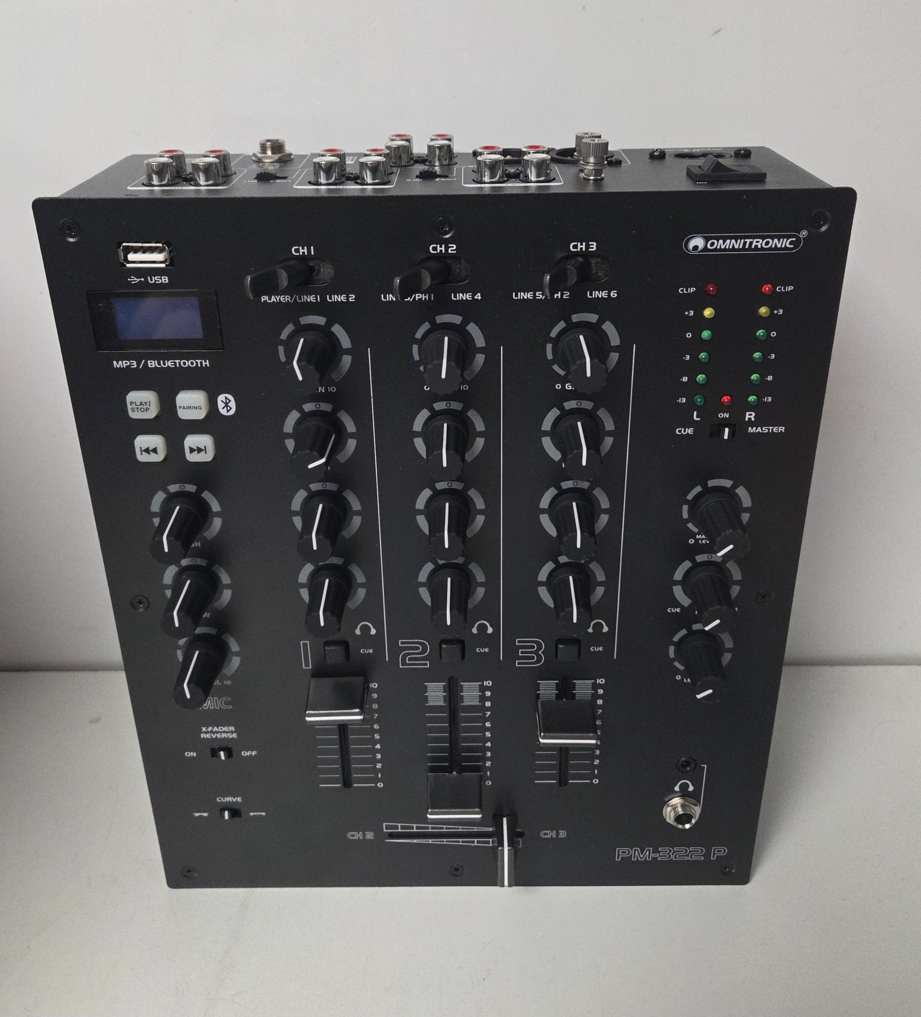 OMNITRONIC PM-322P 3-Channel DJ Mixer boxed with Lead