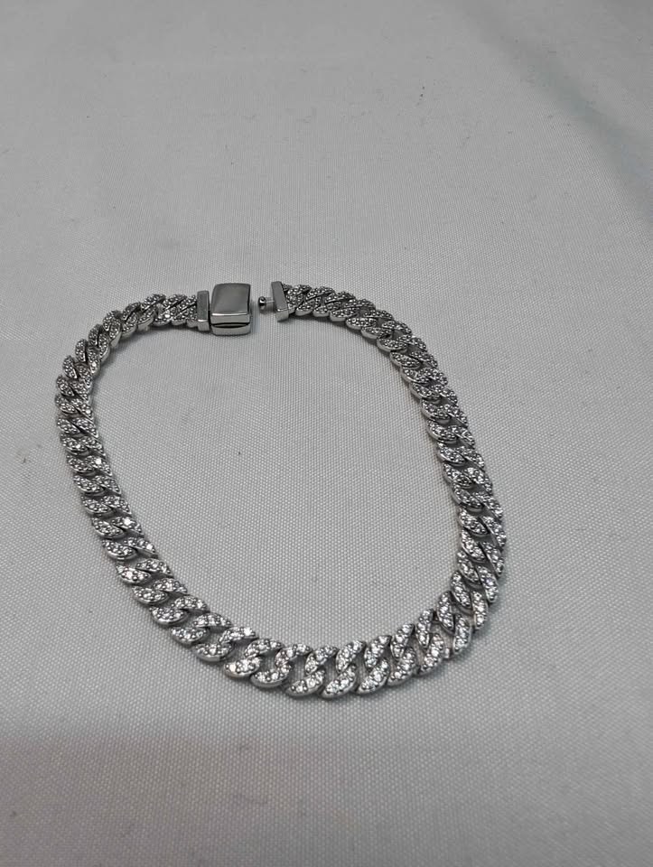 925 Sterling Silver Cubic Zirconia Bracelet - 8" Long - 13.60 Grams **BRAND NEW**
