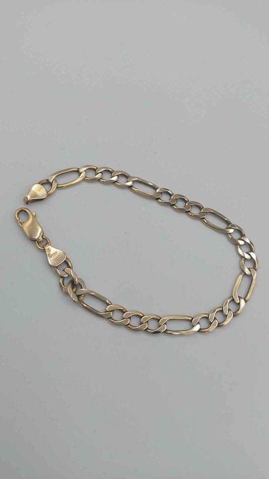 9ct Yellow gold 3in1 figaro curb style Bracelet approx 7.5" 9.2g 375 Fully Hallmarked