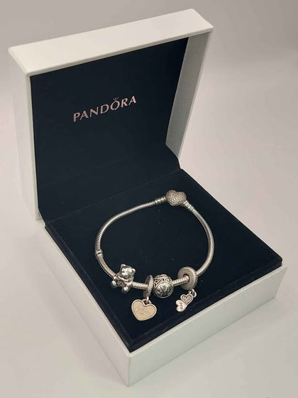 (925 ALE Hallmarked&Tested), Gold Heart Bracelet With Four Charms