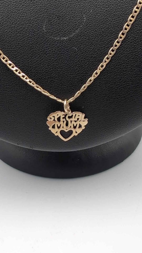 9ct Yellow Gold Anchor Mariner Chain Necklace With Special Mum Pendant - 18" Long - 8.09 Grams