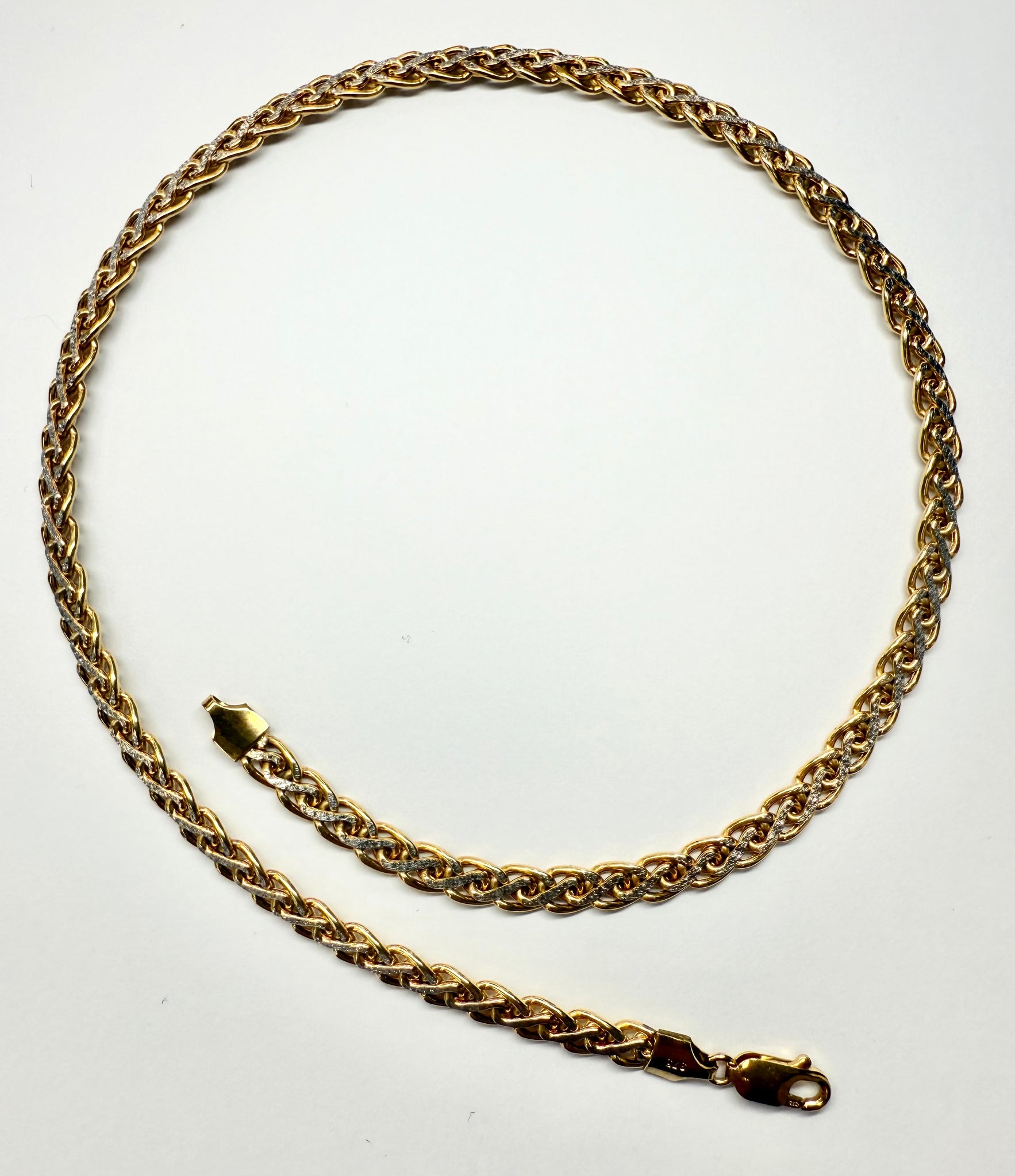 9ct yellow and white gold twist link necklace 15.5"