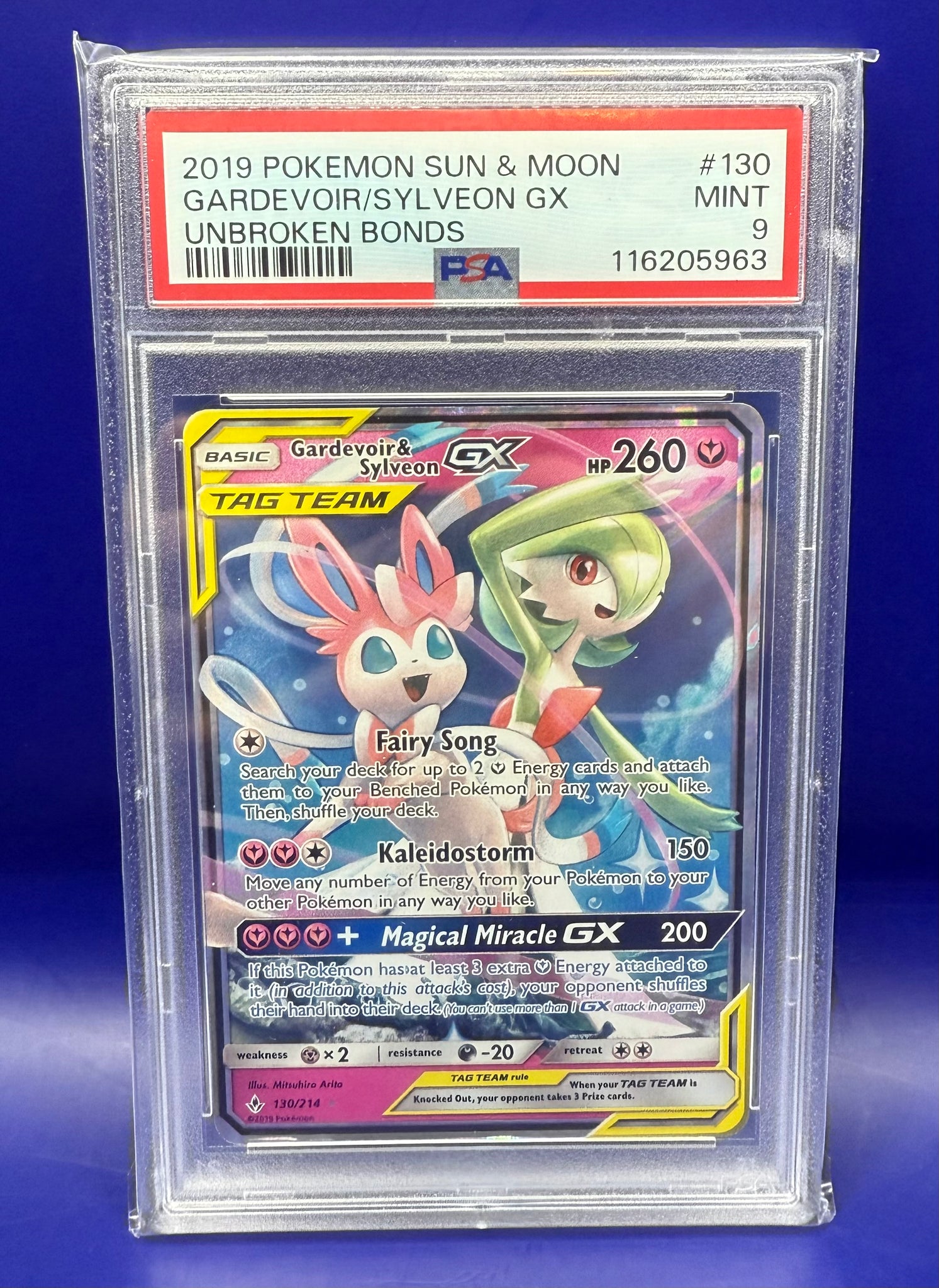 Pokemon Card - Gardevoir & Sylveon GX 130/214 Sun & Moon Unbroken Bonds - Grade PSA 9 - Chesterfield