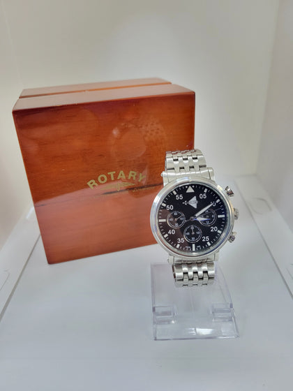 Rotary Pilots Watch, Stainless Steel, GB04360/04T, With Original Box and 4x Spare Links