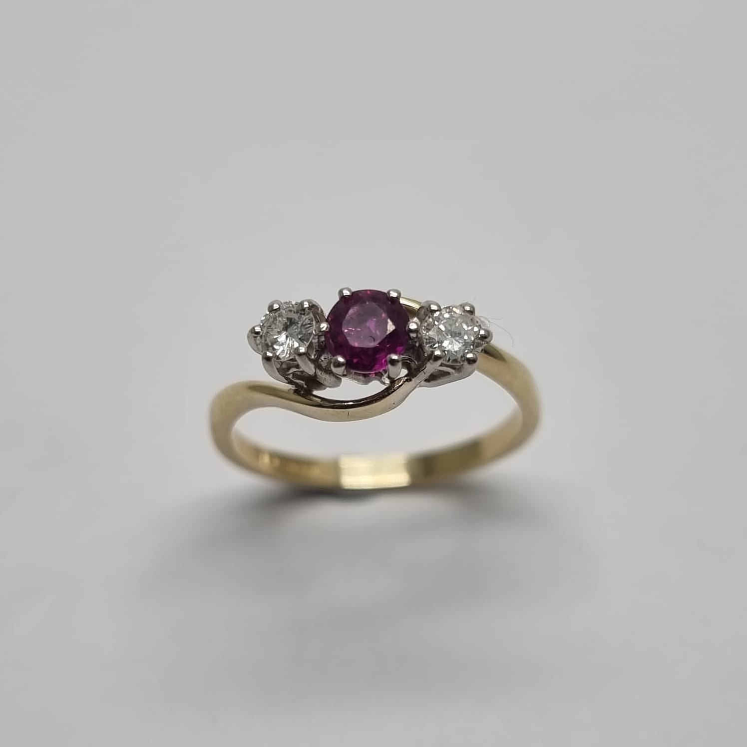 9ct Gold Ruby and Diamond Three Stone Hallmarked Ring size L