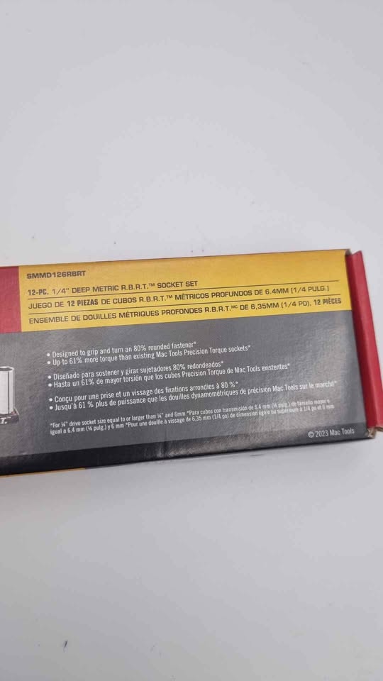 Mac Tools SMMD126RBRT 12pc 1/4dr Deep Metric RBRT Socket Set 5mm-15mm **BRAND NEW**