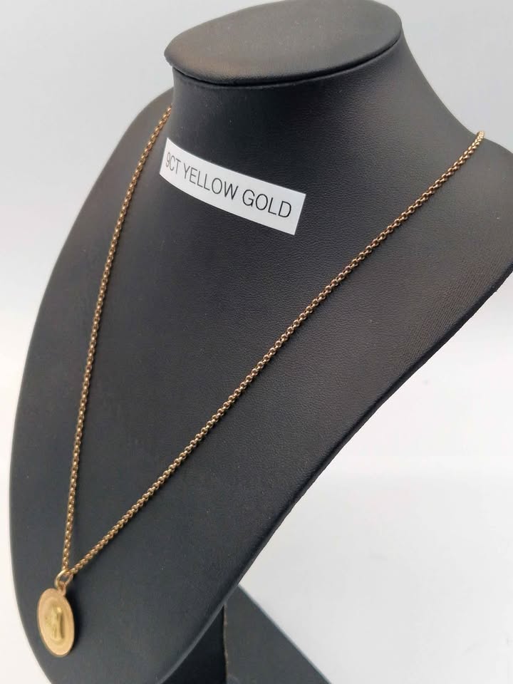 9ct Yellow Gold Belcher Chain With Virgin Mary Pendant - 22" Long - 9.98 Grams