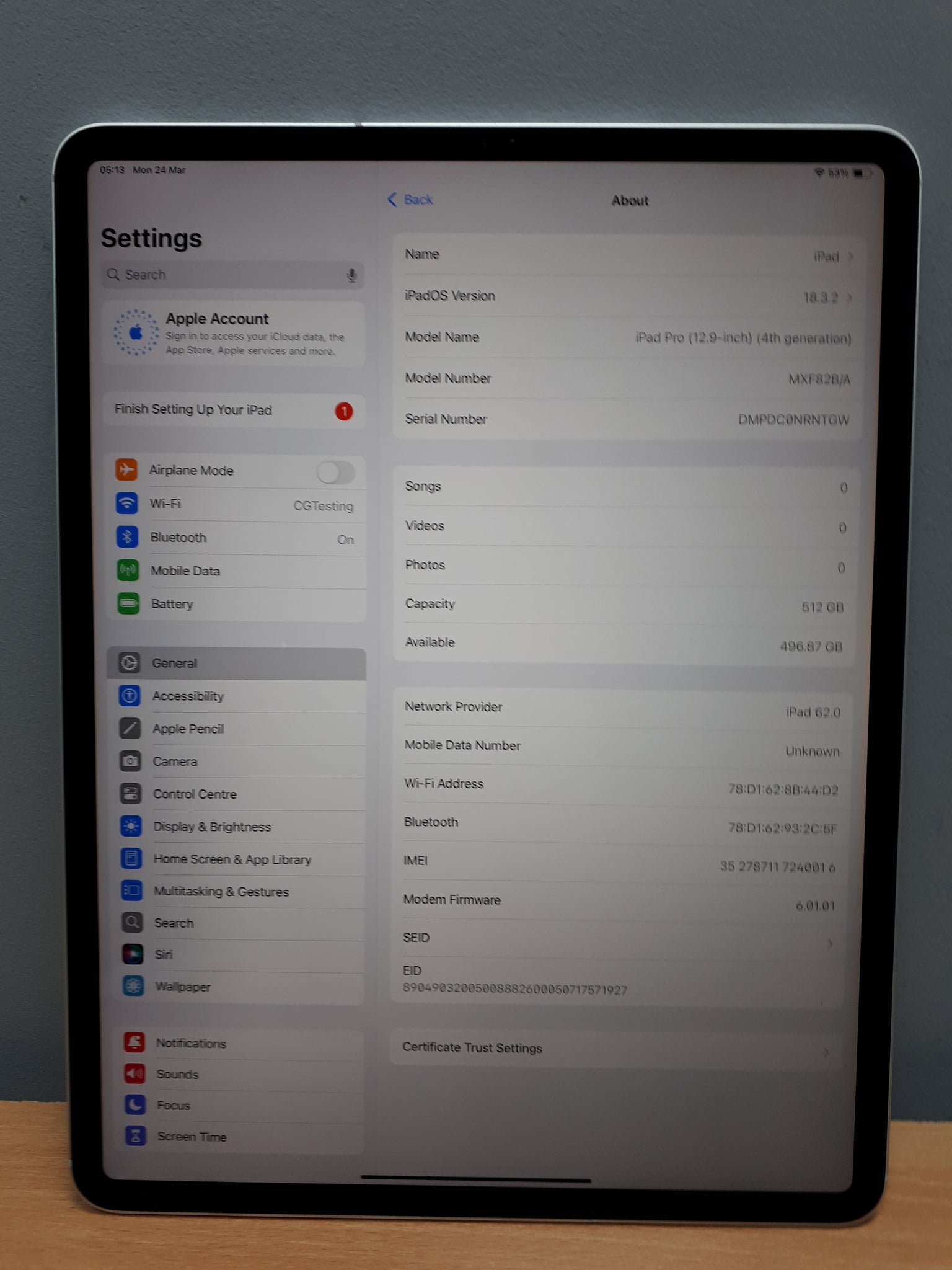 Apple iPad Pro 12.9” 4th Gen (A2232) 512GB - Space Grey, Unlocked B