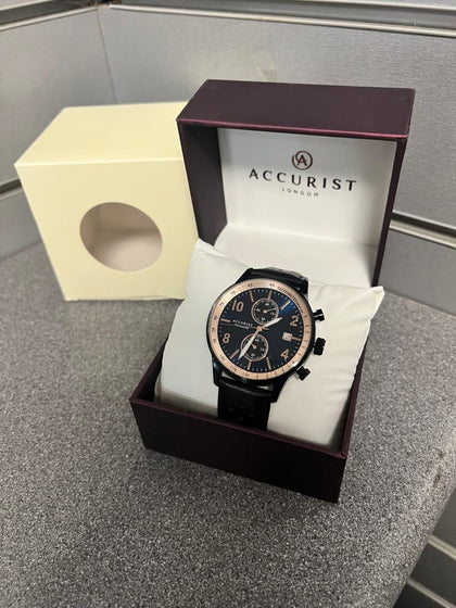 Accurist Mens Watch Blue Dial and Black Leather Strap 7378.