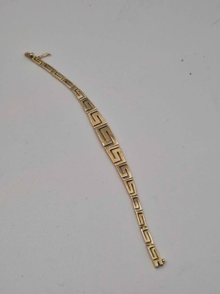 14ct Yellow Gold Greek Key Bracelet - 7.5" Long - 9.78 Grams