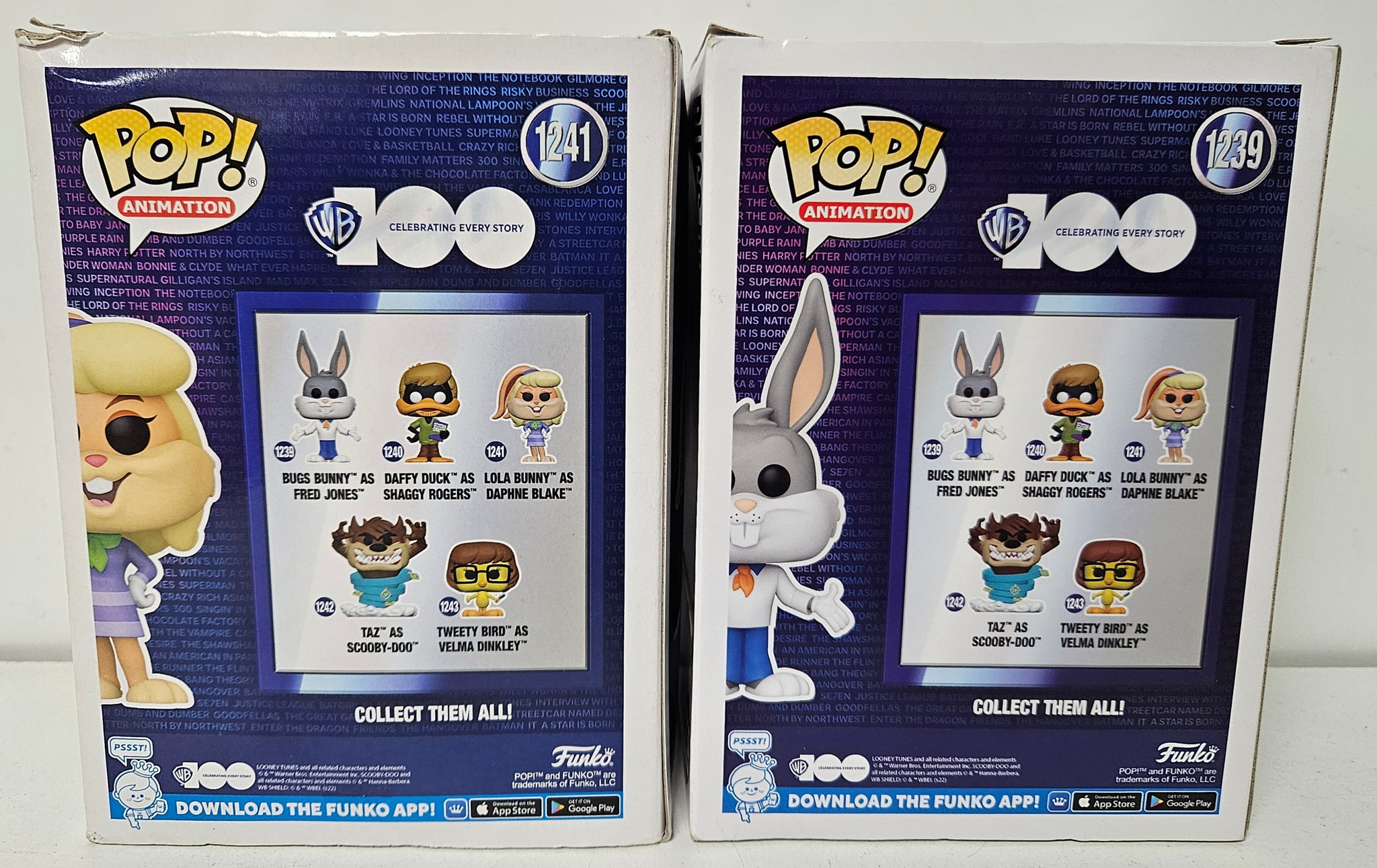 *Collection Only* Funko Pop WB100 Bugs & Lola Bunny As Fred & Daphne Scooby Doo #1239 #1241