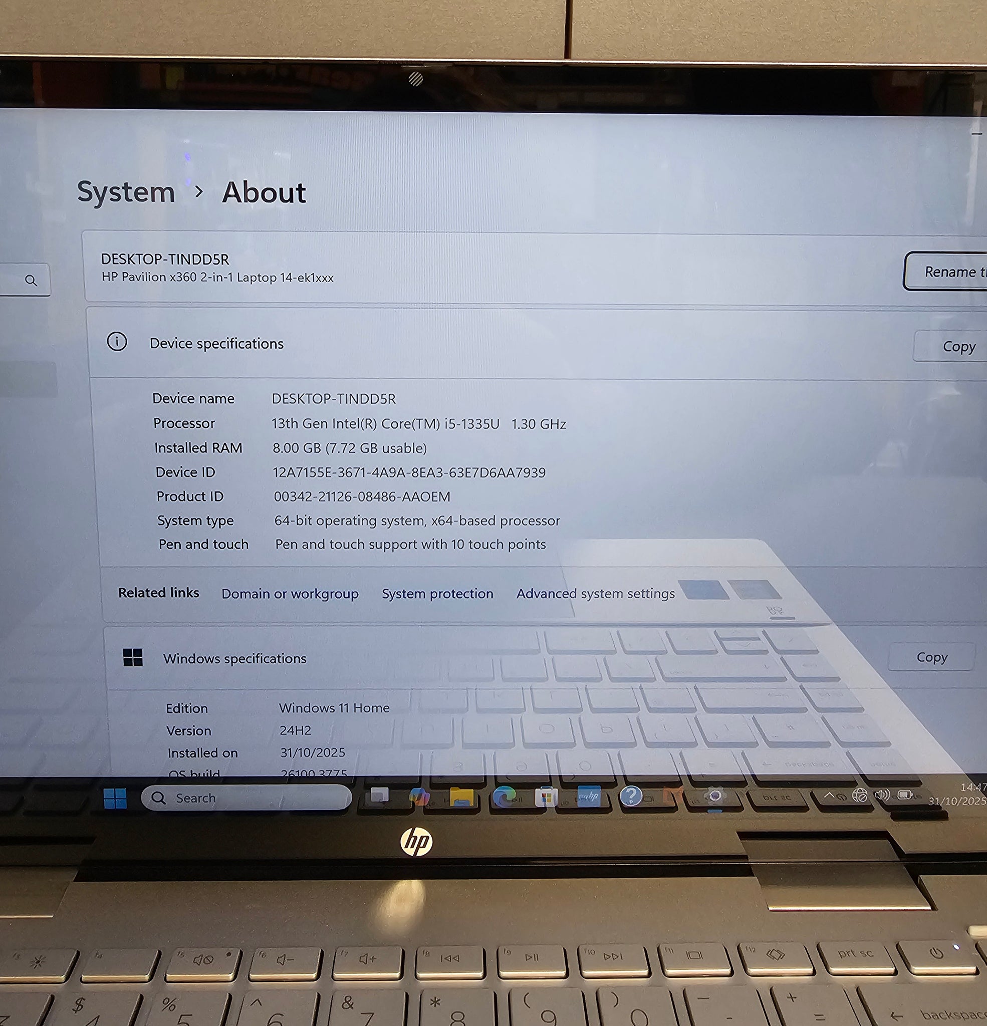 HP Pavilion x360 14-ek1501sa 14" Touchscreen Laptop (Intel i5-1335U, 8GB RAM, 512GB SSD, Windows 11) - Silver