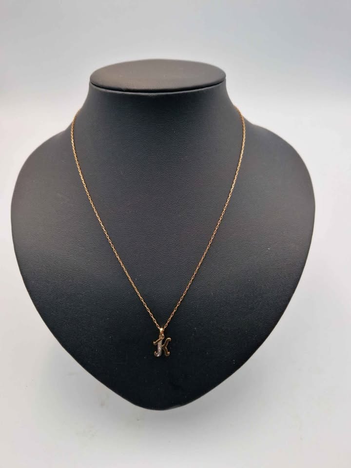 9ct Yellow Gold Thin Belcher Chain Necklace With 'K' Pendant - 2.19 Grams - 18" Long