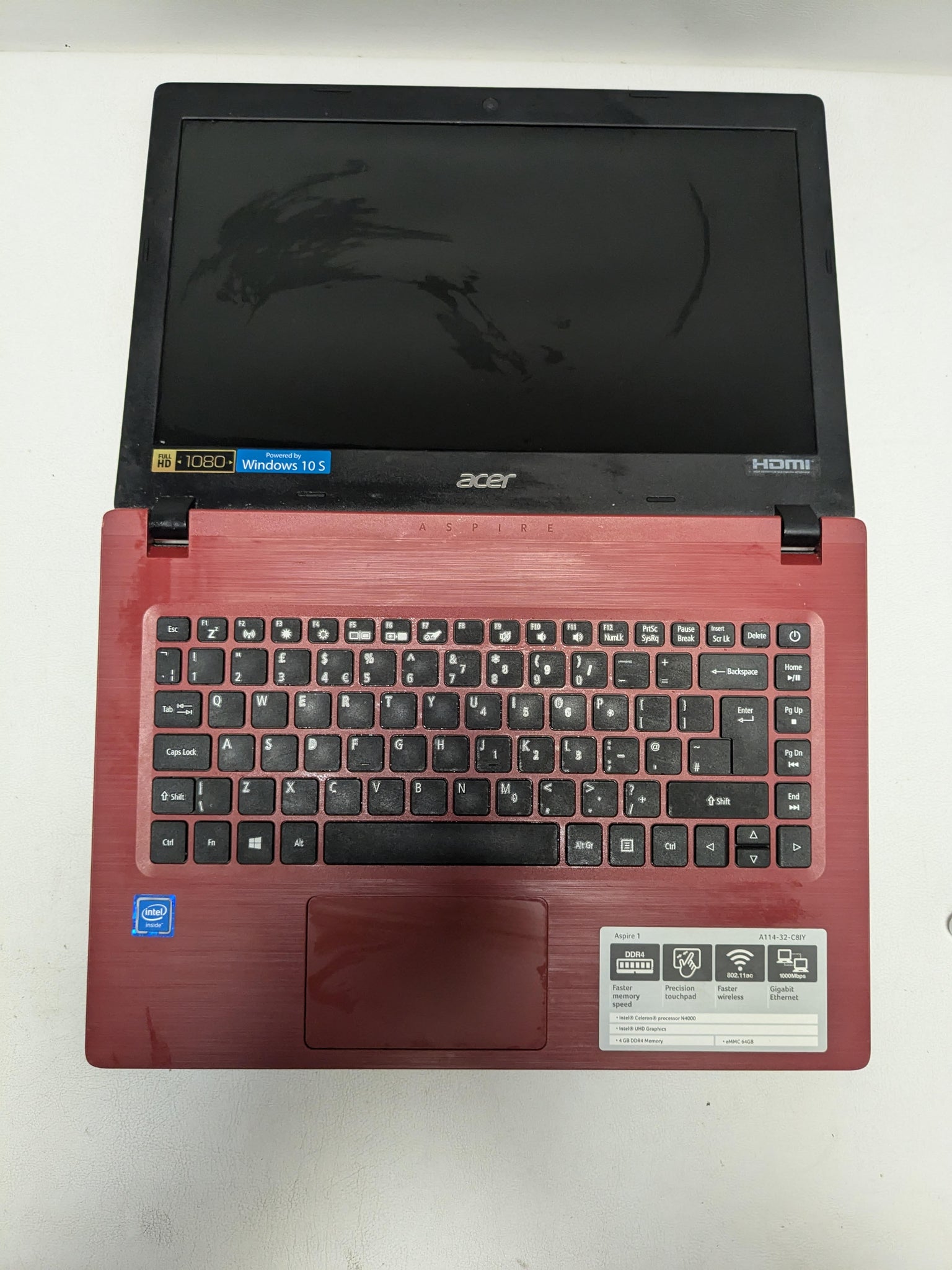 Acer Aspire 1 A114-32- Celeron N4000 / 1. GHz - Windows 10 Home 64-Bit in S Mode - UHD Graphics 600 - 4 GB RAM - 64 GB eMMC - 14", 4GB RAM, 64GB SSD