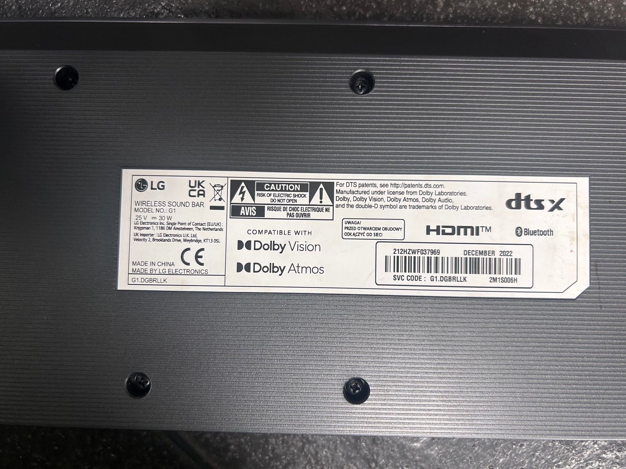 LG G1 Soundbar & Subwoofer