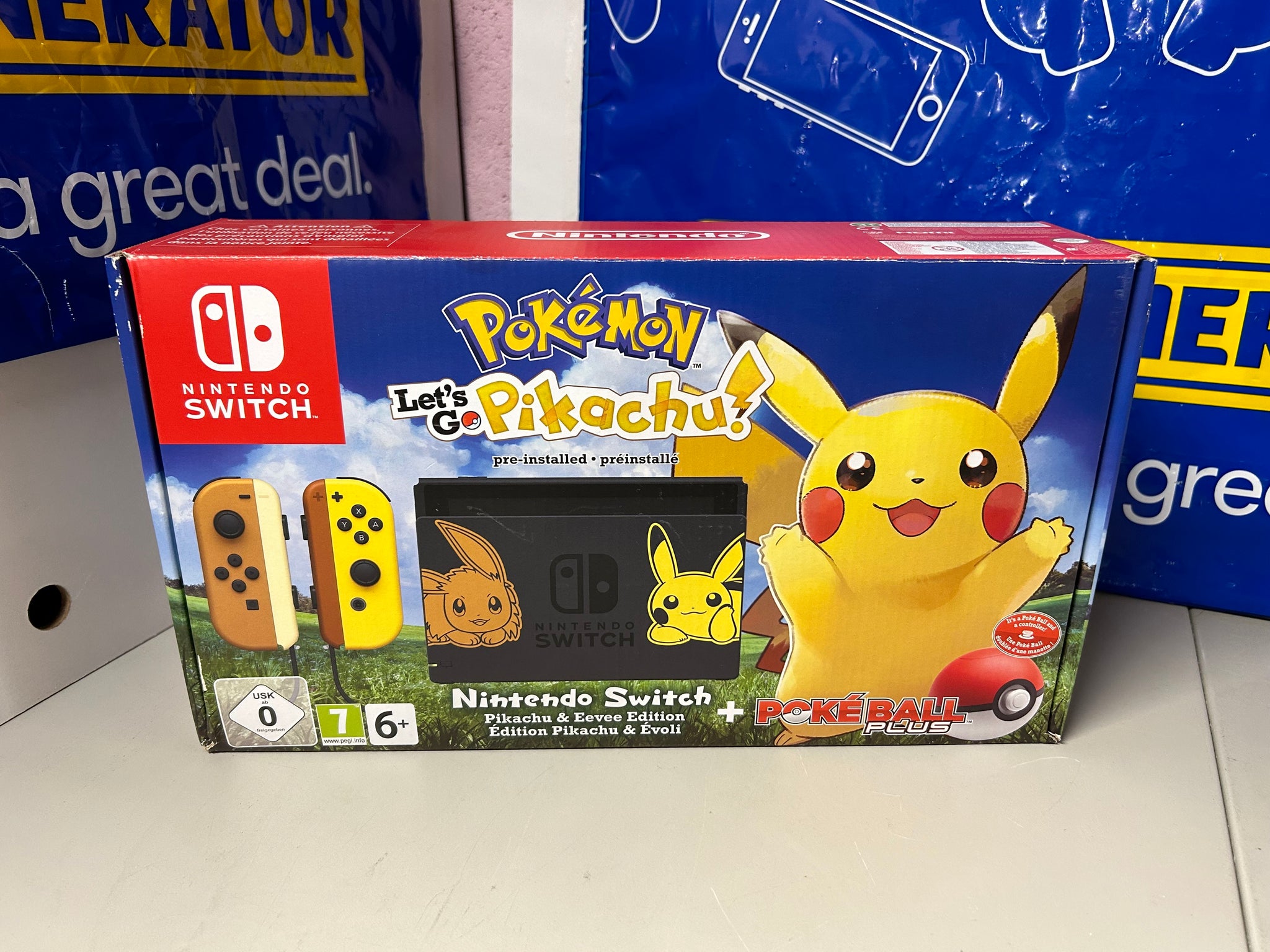 Switch Console, 32GB Lets Go+Yellow/Brown Joy-Con No Game/Ball, Boxed