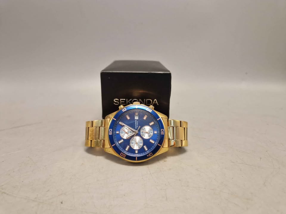 Sekonda Chronograph Blue Dial Rose Gold Bracelet Gents Watch 1141
