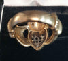 9ct Yellow Gold Claddagh Ring with Clear Stones - Size L
