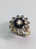 18ct Gold Diamond Flower Ring with Black Stones - Size N 1/2