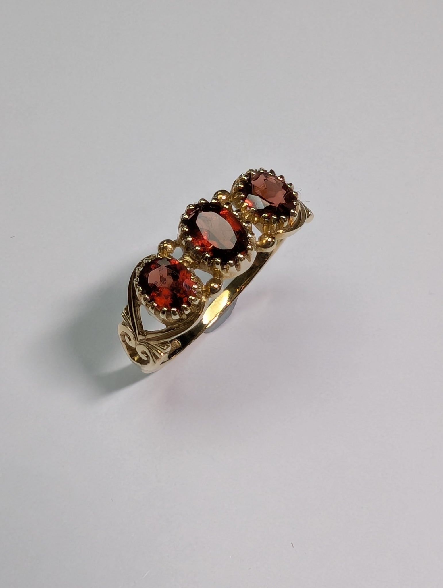 9ct Gold Ring with Red Stones - Size O 1/2