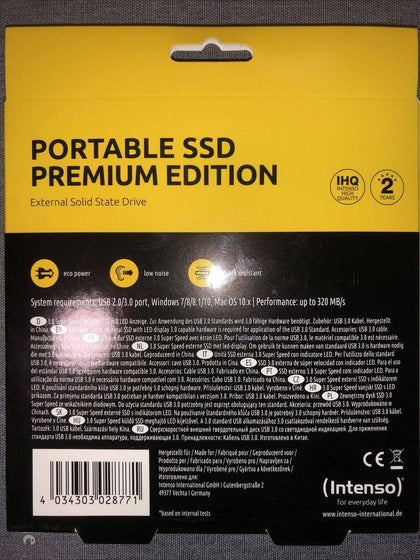* Sealed New ** Intenso Portable Ssd Premium Edition (1tb Storage, 3.0 Usb, 320 Mb/s)