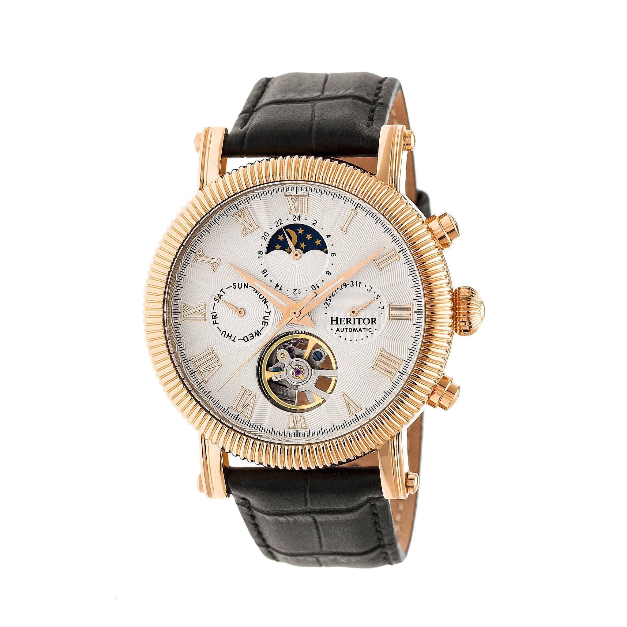 Heritor Automatic - Winston Semi-Skeleton Leather-Band Watch