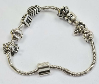 Pandora Bracelet 20cm with 8 Silver Charms (not pandora)