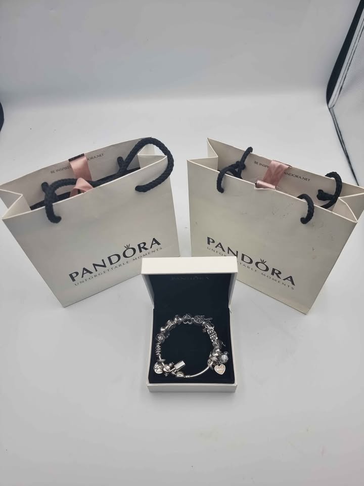 Pandora (ALE 925) Sterling Silver Charm Bangle Bracelet - With 18x Assorted Charms