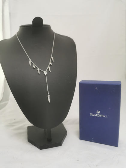 Swarovski Silver Necklace with Original Box, Teeth Like Pendants with Shiny CZ Stones, 7.04G, Length: 17