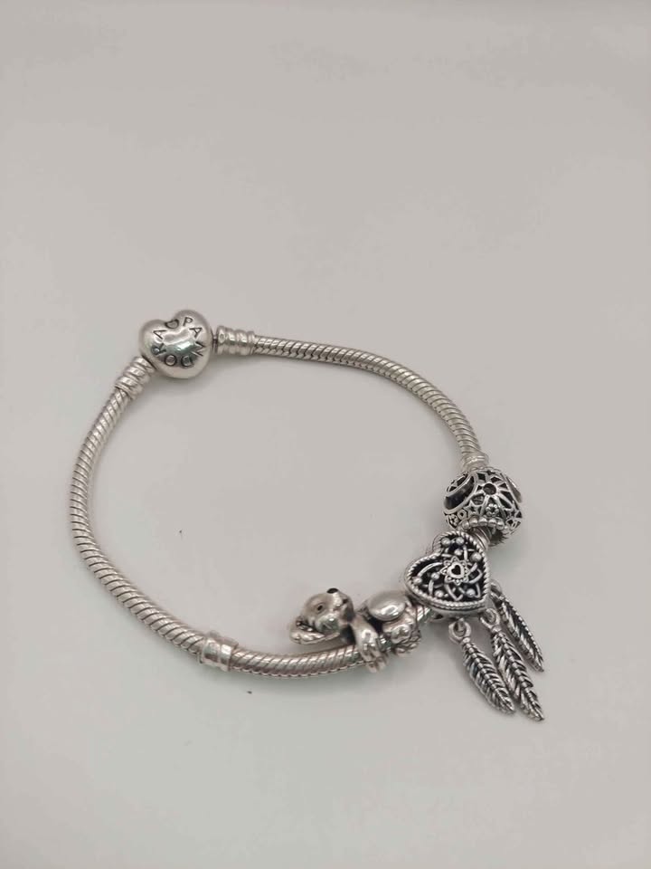 (925 ALE Hallmarked&Tested), Pandora Bracelet With Koala, DreamCatcher And Sun/Moon Charms, Boxed